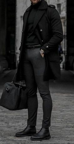 Black Outfit Men, Man In Black, Fashion Suits For Men, Winter Outfits Men, Stylish Mens Outfits