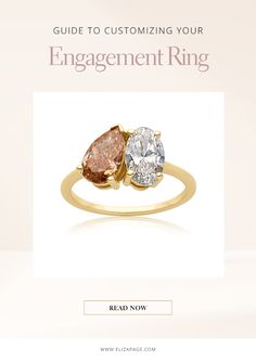 an engagement ring with two pear shaped diamonds on it and the words, guide to customizing your engagement ring