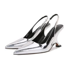 PRICES MAY VARY. Rubber sole Silver Pointed Heels, Sling Back Pumps, Slingback Heels, Heels For Women, Pointed Heels, Silver Heels, Slingback Heel, Womens Wedges, Sling Back