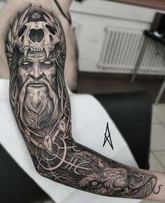 a man's arm with a tattoo on it and a skull in the middle