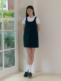 Composition : Cotton 70% Nylon 30%Country of Origin : KOREA Soft Goth Style, August Fits, Closet Revamp, Soft Goth, Conservative Outfits, Stylish Pajamas, Minimal Dress, Loafers Outfit, Holy Chic