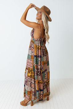 Spend your weekends in style in this stunning maxi dress featuring lightweight material, marigold hued diamond print patchwork patterned with a spotted print, a v-cut neckline, adjustable spaghettis traps, and a relaxed skirt silhouette that cascades into a straight ankle-length hemline! 
     Measurements S variant has  a Bust of 14",  a Hip of 38",  a Length of 53",  a Waist of 26-28".  M variant has  a Bust of 15",  a Hip of 40",  a Length of 53.5",  a Waist of 28-30".  L variant has  a Bust Hobo Clothes, Diamond Print, Patchwork Patterns, V Cut, V Cuts, The Coast, Ankle Length, Maxi Dress, Luxury Fashion