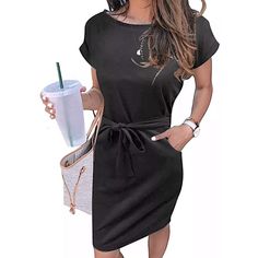 Cheap Career Black Tee Shirt Dress With A Casual Tie Waist And Side Pockets. 65% Rayon 35% Polyester New With Tags Approximate Measurements Are Ptp 22” Length 34” Pink Dress Classy, Wedding Pink Dress, Smart Casual Dresses, Summer Smart Casual, Bridgerton Dresses, Summer Dress Elegant, Wedding Dress 2022, Womens Summer Dresses, Party Dress Wedding