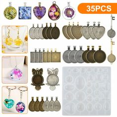 several different types of earrings and pendants are shown in this image with the price tag below