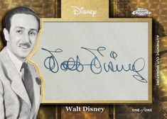 the card features an autographed image of walt disney