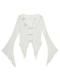 Transform your look with this enchanting butterflies decorated white bell sleeves top. The delicate butterfly embellishments add a whimsical touch to this exquisite top, while the elegant bell sleeves provide a graceful silhouette.  Elevate your style with this captivating top that effortlessly blends romance and sophistication.  Please note that this product includes one top. Garment Size SizeSMLFull Length343536Bust828690Sleeve Length525354Hem Circumference737781 Bell Sleeves Top, White Bell Sleeve Top, Steampunk Fashion Male, Gothic Skirts, Delicate Butterfly, Sleeves Top, Outfits With Hats, Fleece Coat, Lolita Dress