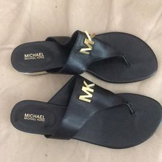 Michael Michael Kors Leather Sandals Slide/Thong Style Size 8m Black Color New Measure: Insole 10 In Heel 1 In It Comes From A Smoke Free. New Black T-strap Sandals With Branded Insole, Michael Kors Sandals, Michael Kors Shoes, Michael Kors Black, Leather Sandals, Black Color, Michael Kors, Things To Come, Women Shoes