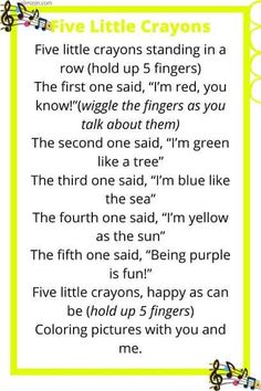 the five little crayons song in yellow and white