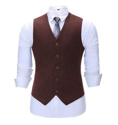 Formal Men's Suit Vest Slim Fit Herringbone V Neck Waistcoat Semi-formal Button Vest For Fall, Winter Semi-formal Slim Fit Vest, Business Vest With Buttons For Fall, Single Breasted Semi-formal Winter Vest, Single-breasted Semi-formal Winter Vest, Winter Business Blazer Vest, Winter Semi-formal Single Breasted Vest, Winter Business Vest Single Breasted, Winter Business Single Breasted Vest