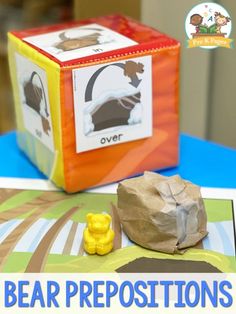 the bear prepositions are made with construction paper and tissue bags to help students practice their reading skills