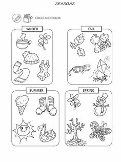 the seasons worksheet with four different pictures and words on it, including an image of