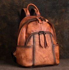 Top Seller for New Women Genuine Real Cow Leather Backpack Handbag Travel Bag Size M Brown, Women's Bags Brown Leather Backpack Purse, Leather Book Bag, Leather Backpack Handbag, Boho Backpack, School Of Life, Vintage Leather Backpack, Retro Backpack, Brown Leather Backpack, Leather Backpack Purse