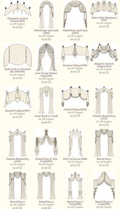 the instructions for how to tie curtains and drapes in different styles, sizes and colors