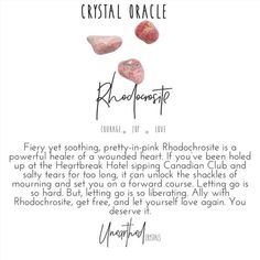 CRYSTAL ORACLE RHODOCHROSITE: Love Yourself Rhodochrosite Crystal Meaning, Rhodonite Crystal Meaning, Rhodochrosite Meaning, Life Refresh, Crystal Grimoire, Spiritual Mind, Leo Birthstone, Pretty Witch, Rhodochrosite Jewelry