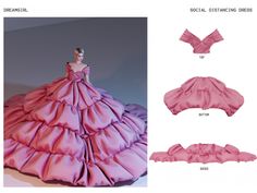 an image of a woman in a pink dress with ruffles on the skirt