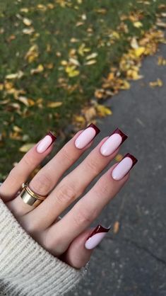 Acrylic Nails Stiletto, Multicolored Nails, Simple Fall Nails, Wow Nails, Grunge Nails, Casual Nails, Pretty Nail Art Designs, Nail Art Designs Videos, Burgundy Nails