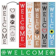 the welcome sign is shown in different colors