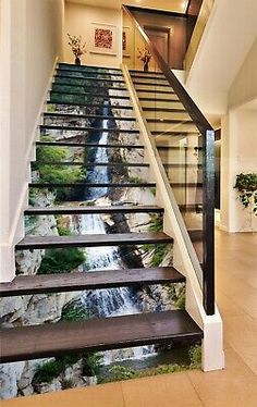 the stairs are painted with water and rocks