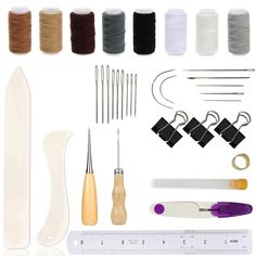 PRICES MAY VARY. This tool kit is all you need for your leather crafting needs. It boasts a 35-pc set that’s complete with all the necessary accessories and sewing supplies to do leather crafts and repair. A basic set of bookbinding tools set for DIY handmade books or books repairing, school handmade DIY craft, sewing leather or paper crafts. Enjoy the process and achievement that they practice. This leather sewing tools set comes with stitching awls, finger cots and other items to make them muc Origami Knife, Bookbinding Supplies, Bookbinding Tools, Diy En Cuir, Book Binding Diy, Binding Supplies, Diy Projektit, Leather Diy Crafts, Bone Folder