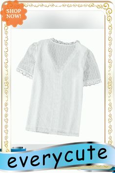 White Lace Splicing V-neck Chiffon Short Sleeve Top Chic V-neck Mesh Top For Summer, Summer V-neck Mesh Top, V-neck Lace Top, White V-neck Top With Lace Patchwork, White V-neck Top With Lace Trim, Elegant V-neck Blouse With Lace Patchwork, White V-neck Blouse With Lace Top, White Lace V-neck Top, White V-neck Lace Top