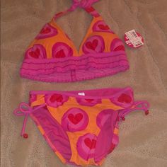 Nwt Limited Too Bathing Suit. Orange And Pink Hearts So Cute And A Rare Find! Bikini Halter With Padding Fun Pink Sets For Spring, Cute Fitted Pink Swimwear, Fun Pink Playwear Sets, Fun Pink Sets For Playwear, Pink Fitted Beach Sets, Pink Fitted Beach Set, Fitted Pink Beachwear Set, Cute Pink Spring Swimwear, Pink Fitted Playwear Sets