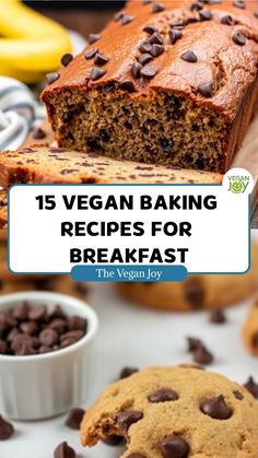 vegan baking recipe for breakfast with chocolate chip cookies and banana slices on the side