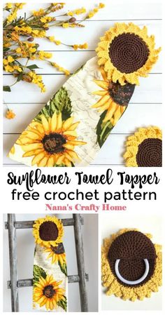 crochet sunflower towel topper with free crochet pattern and instructions