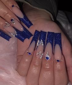 Royal Blue Prom Nails, Quince Nails, Quinceanera Nails, Navy Blue Nails