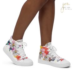 Stand out & make a statement with these Women’s High Top Canvas Shoes 🔥 WHY YOU’LL LOVE IT: ✓ 100% polyester canvas upper side ✓ Ethylene-vinyl acetate (EVA) rubber outsole ✓ Breathable lining, soft insole ✓ Faux leather top cap ✓ Padded collar, lace-up front ✓ Printed, cut, and handmade to order Made from premium materials, these durable and breathable Women’s High Top Canvas Shoes are stylish and the ideal piece for completing an outfit. Art & Design Copyright ©2024 Art By Jen Duran, All righ Trendy Ankle-high Spring Sneakers, Summer Custom Sneakers With White Sole, Summer Custom Sneakers With White Sole And Round Toe, Summer Custom Sneakers With Round Toe, Spring High-top Sneakers For Streetwear With Speckled Midsole, High-top Sneakers With Speckled Midsole For Spring Streetwear, Spring Streetwear High-top Sneakers With Speckled Midsole, Custom Sneakers With White Sole For Spring Streetwear, Custom Sneakers For Spring Streetwear