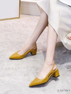 Lasaky - Elegant Blue Slingback Heels: Womens Sophisticated Pointed Toe Slip-Ons with Mid-Low Chunky Heels Blue Slingback Heels, Maxi Dresses Fall, Bodysuit Blouse, Bridal Sandals, Modern Shoes, Slingback Heels, Estilo Chic, Slingback Heel, Casual Office