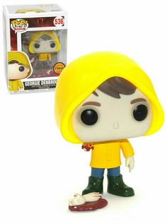 the pop vinyl figure is wearing a yellow raincoat