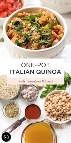 one pot italian quinoa with tomatoes and basil is an easy dinner recipe that's ready in under 30 minutes