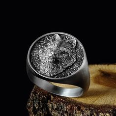 Handmade Signet 3D Wolf Head Ring Oxidized 925 Sterling Silver Wolf Symbol, Symbol Jewelry, Signet Ring Men, Your Spirit Animal, Silver Wolf, Head Ring, Symbolic Jewelry, Wolf Head, Chinese Traditional