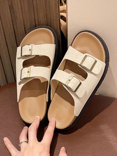 Summer One-Strap Sandals Slippers, Soft Sole Outdoor Beach Shoes Beige Fashionable    Plain    Teen Shoes, size features are:Bust: ,Length: ,Sleeve Length: Teen Shoes, Shoes Teen, Summer Slippers, Beach Slippers, Shoe Inspo, Open Toe Sandals, Beach Shoes, Toe Sandals, Kids Beachwear