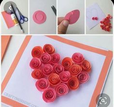 paper flowers are arranged in the shape of a heart, and then cut out with scissors