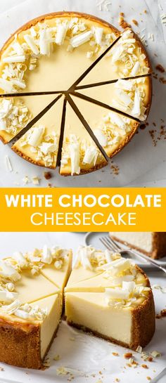 a white chocolate cheesecake cut into slices