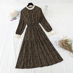 Fabric: Chiffon Size: S M L XL Color: yellow, purple, black, blue Floral Chiffon Dress, Korean Casual Outfits, Sequin Bodycon Dress, Patchwork Skirt, Skirt For Women, Korean Casual, Womens Floral Dress, Lace Patchwork, 1950s Dress