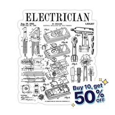 an electrician sticker is shown with the words, buy 10 get 50 % off