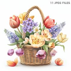 a basket filled with lots of colorful flowers