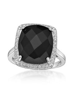 Sterling Silver 14X12mm Cushion Black Onyx Ring with White Topaz Accent | Belk & Co 7 ct. t.w. Black Onyx and 1/3 ct. t.w. White Topaz Ring in Sterling Silver, 9 Silver Cushions, Cushion Halo, Black Onyx Ring, Onyx Ring, Topaz Ring, White Topaz, Cocktail Ring, Black Rings, Cocktail Rings