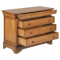 a wooden dresser with three drawers on one side