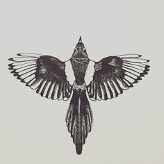 a black and white drawing of a bird