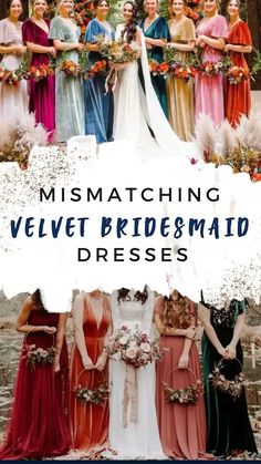 the mismatching velvet bridesmaid dresses