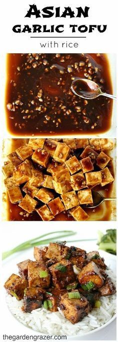 Tofu is marinated in a savory Asian garlic sauce that BOOMS with flavor! Great with a side of steamed veggies (vegan, gluten-free) Garlic Tofu, Steamed Veggies, Vegan Asian, Daniel Fast, God Mat, Think Food, Tofu Recipes, Garlic Sauce, Meatless Meals