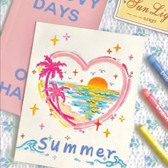 two greeting cards with the words happy days and summer written on them