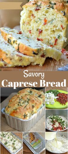 savory caprese bread recipe collage