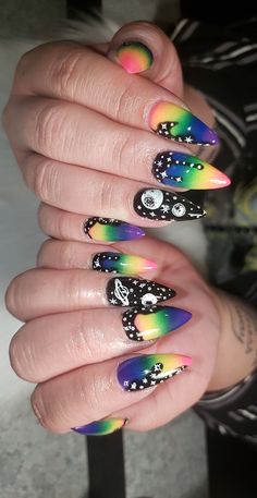 Nail Art galaxy nails rainbow nails Rainbow Galaxy Nails, Black Rainbow Nails, Galaxy Nails, Drip Nails, Butterfly Nail, Rainbow Nails, Nail Stamping, Nails Inspiration