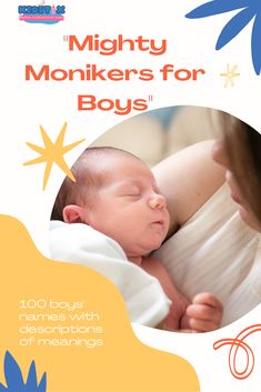 a woman holding a baby in her arms with the words mighty monkeys for boys on it