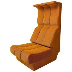 an orange reclining chair sitting on top of a white background