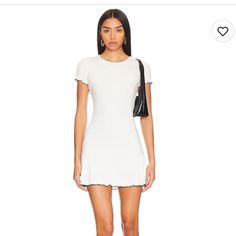 Size M. Love This Dress But I Wore A Large And It Was Too Late To Return The Medium! White Mini Dress With Mini Hem For Night Out, White Mini Dress For Night Out With Mini Hem, White Mini Dress For Night Out, Flirty Short Sleeve Mini Dress For Daywear, White Bodycon Short Sleeve Dress, White Bodycon Dress With Short Sleeves, Casual White Fitted Dress, White Fitted Casual Dress, White Casual Dress For Night Out